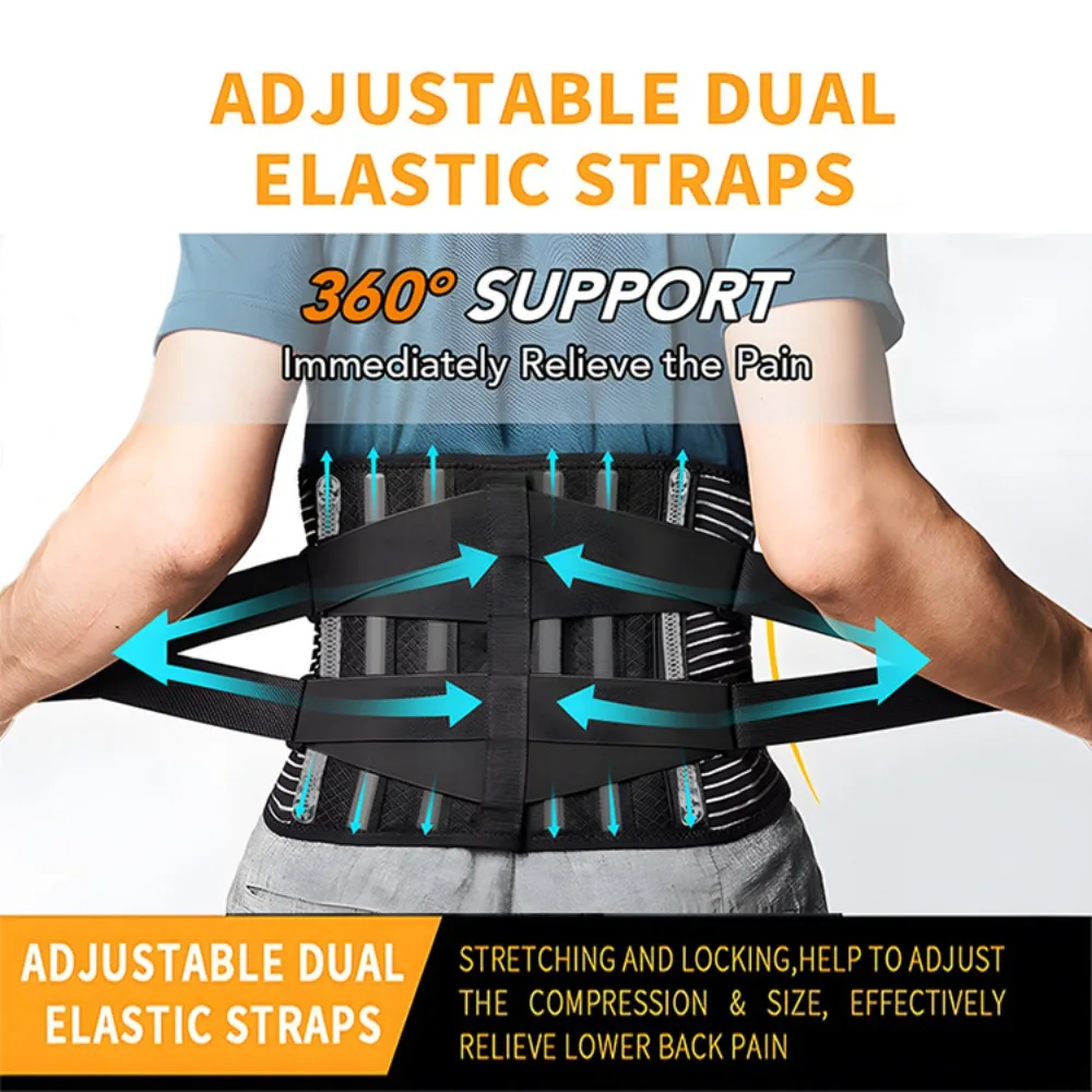 Inflatable Pad Lumbar Support Belt, Dual Adjustable Straps Back Brace for Waist Pain & Herniated Disc Relief