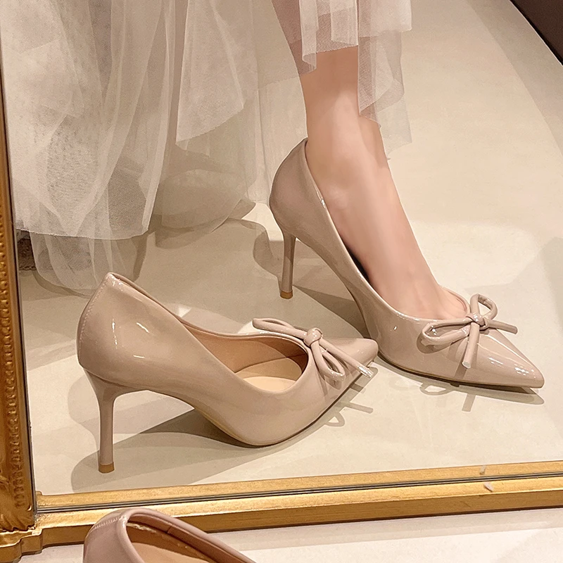 

Весенние сексуальные туфли на высоком тонком каблуке для женщин, туфли Мэри Джейн с бантом-бабочкой, элегантные женские туфли-лодочки для свадьбы и вечеринок