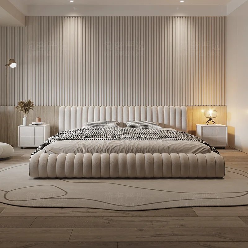 

Wabi Sand Wind Xiaohongshu Tatami Bed Modern Simple 2m x 2m 2 Master Bedroom Fabric Italian Minimalist Double Bed