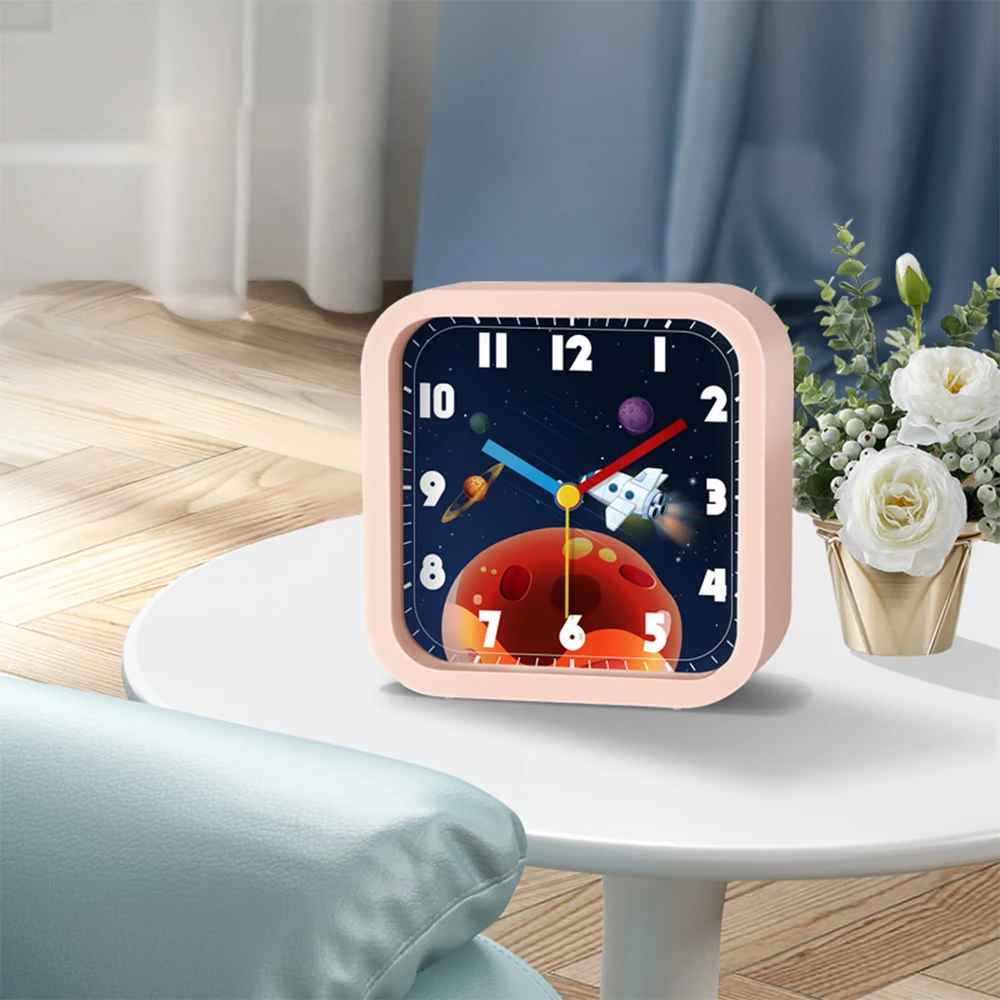 

Cartoon Alarm Clock Astronaut Planet Small Wake-up Tool For Children Desktop Clock Loudspeaker Mute Non Ticking Table Clock