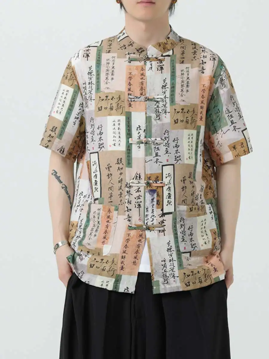 

Loose Fit Summer Mens irt Vintage Button up ort Sve Flower Pattern Trendy Large Size Casual Faion Pure Color