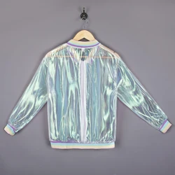 New Women Iridescent Rainbow Color Organza Transparent Jacket Holographic Coat Laser Sunscreen Baseball Jackets Ladies Outwear