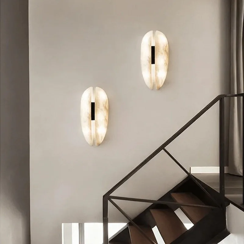 Applique Murale Italienne de Luxe en Marbre et Cuivre pour Villa Hôtel Couloir Chambre Décoration Intérieure Luminaire