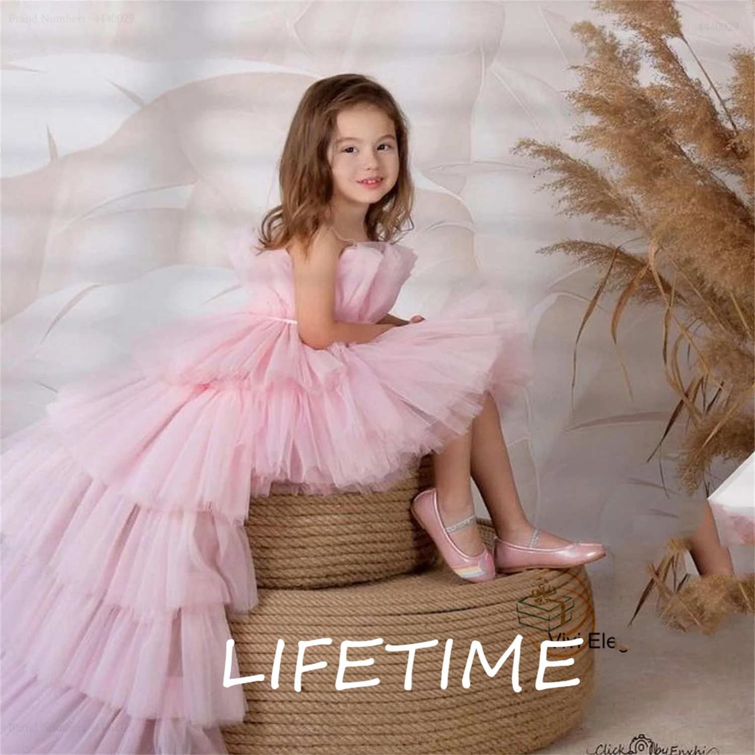 

Fashion Pink Sleeve Flower Girl Dresses Summer Tiered 2023 Summer Communion Dresses Girls فساتين اطفال للعيد Tulle Zipper Back