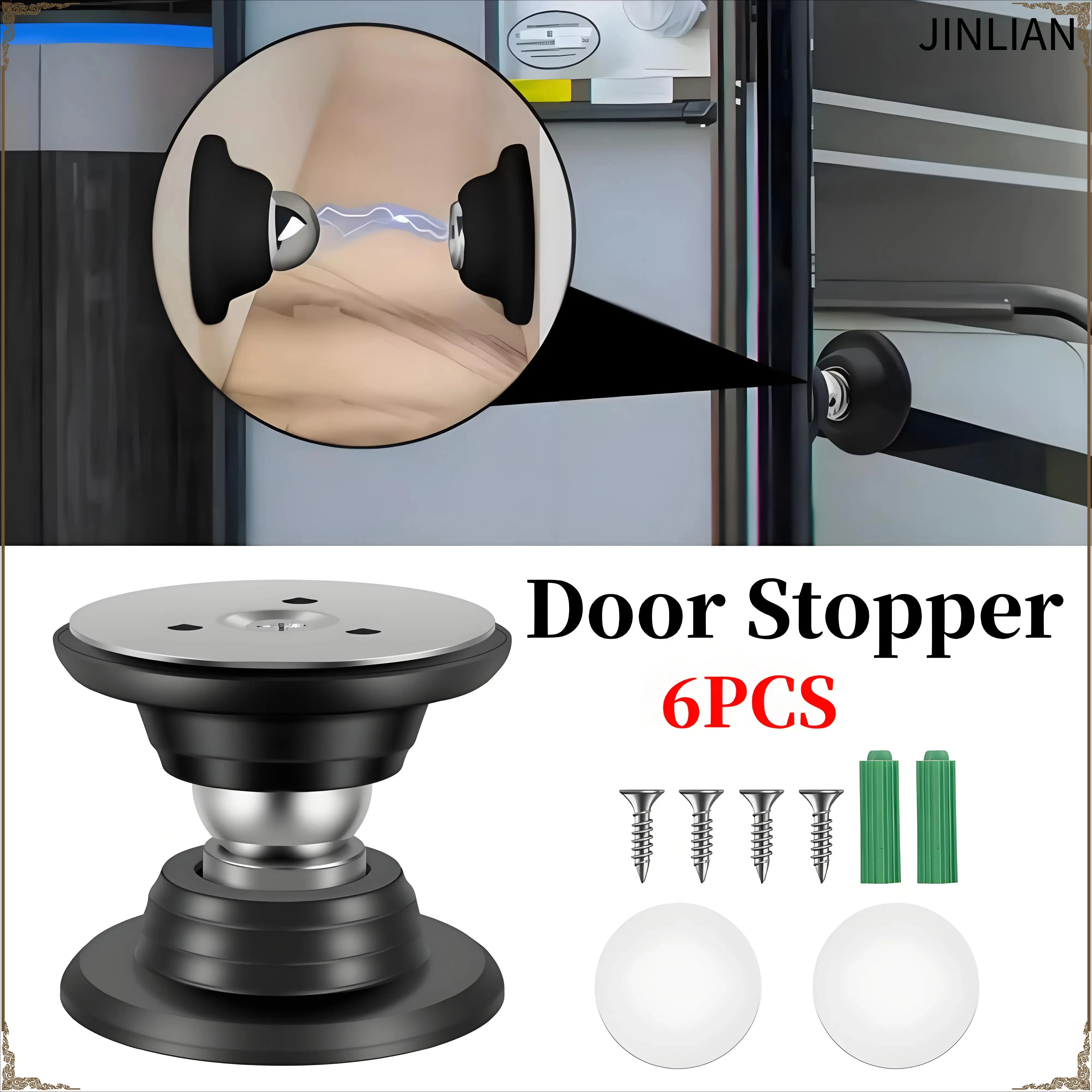 1pc/6Pcs Door Stopper Stainless Steel Heavy Duty Magnetic Door Catcher Strong Mute Door Touch Silicone Anti-collision Door Stall