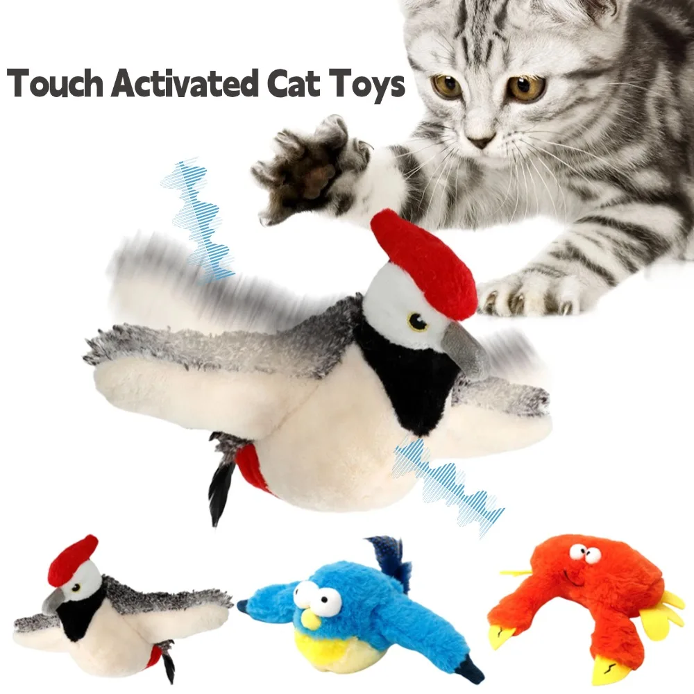 Touch Sensitive ของเล่นตุ๊กตา Catnip ชาร์จไฟฟ้า Chirping Flapping Bird สําหรับในร่มแมวแมวเปิดใช้งานของเล่นแบบโต้ตอบ