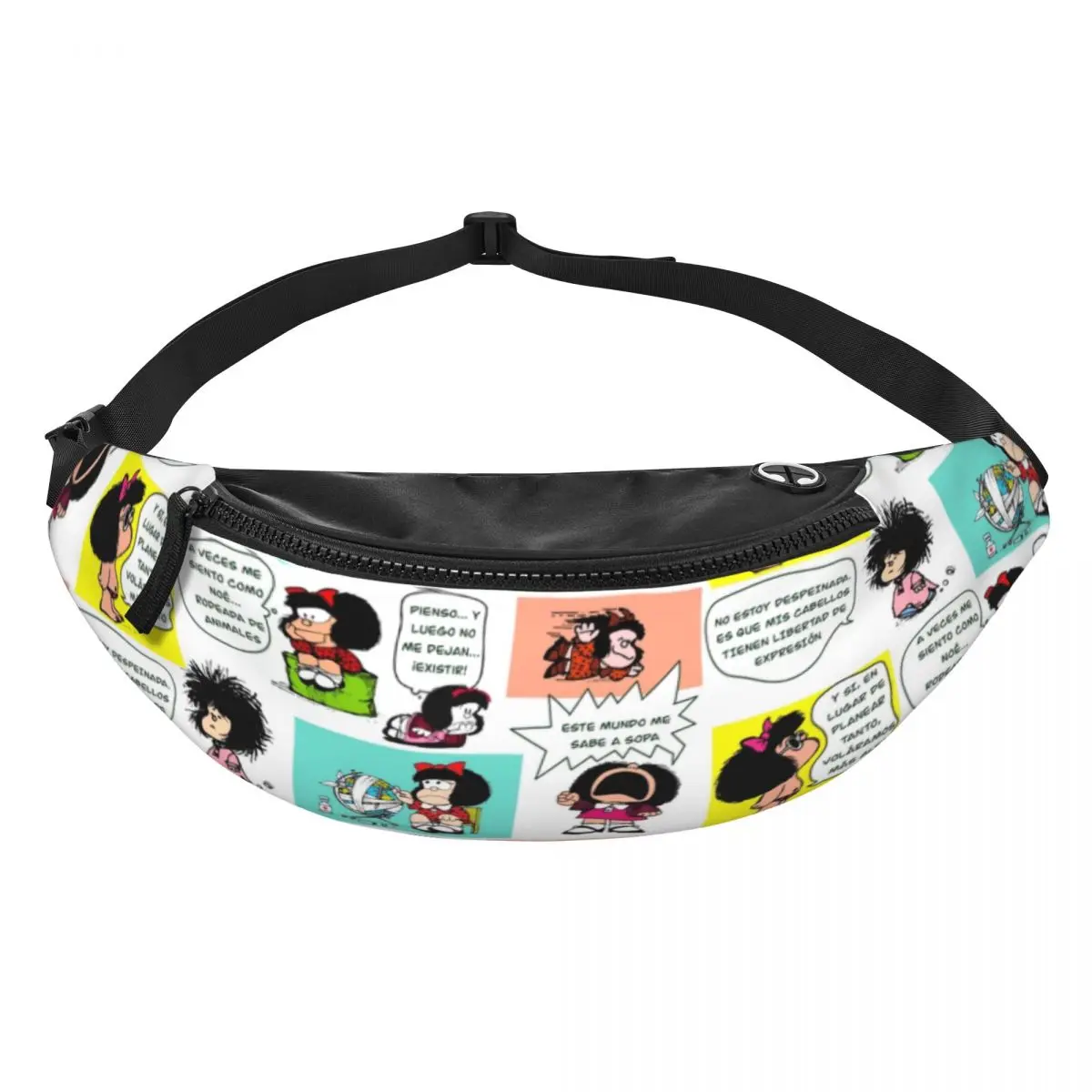 Manga Quino Mafalda Fanny Bag Personalizado Kawaii Dos Desenhos Animados Crossbody Cintura Pack Mulheres Homens Ciclismo Camping Telefone Money Pouch