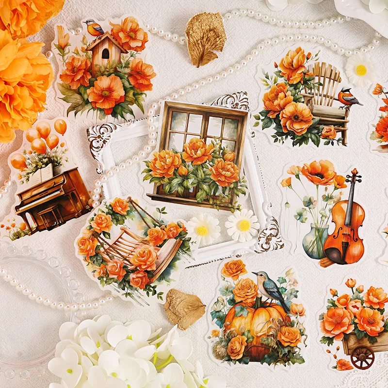 

10PCS Flower Hut Decorative Stickers Scrapbook Diary Toy Plant Decoration Album DIY Stationery Sticker