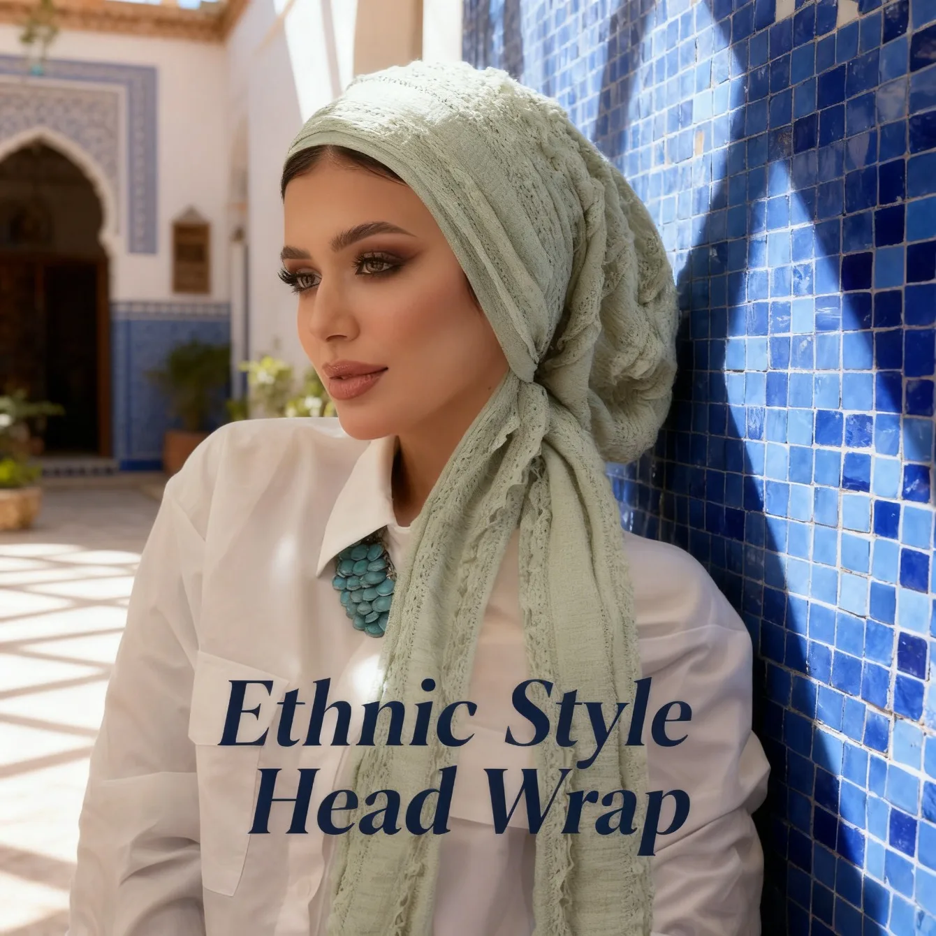 

Long Tail Tie Muslim Headscarf Elegant Lotus Wrinkle Design Women Fashion