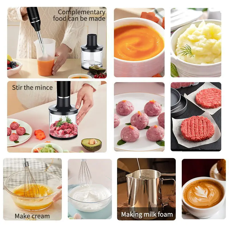 خلاط يدوي كهربائي 5 في 1، خلاط متعدد الوظائف، 800 وات، مفرمة لحم محمولة، كسارة البيض