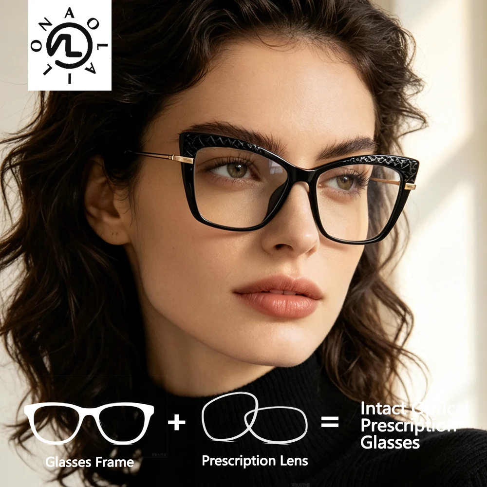Fashion Simple Geometric Cat Eye Blue Light Filter Progressive Prescription Glasses Women Myopia Photochromic Optical Eyeglasses