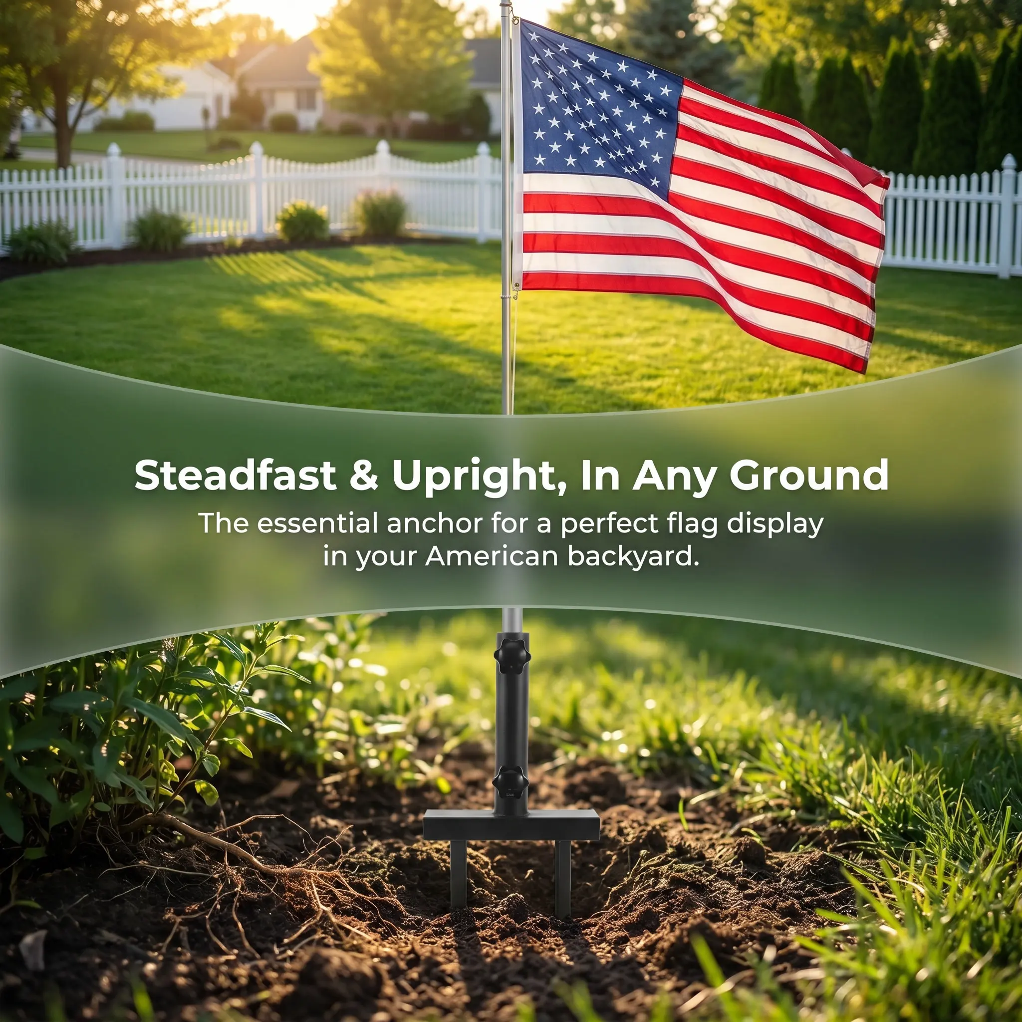 Iron Flag Pole Ground Stake Twin Spike for 0.5-1 Rods Heavy Duty Yard Holder Weatherproof Outdoor Camping Banner Stand Tailgate