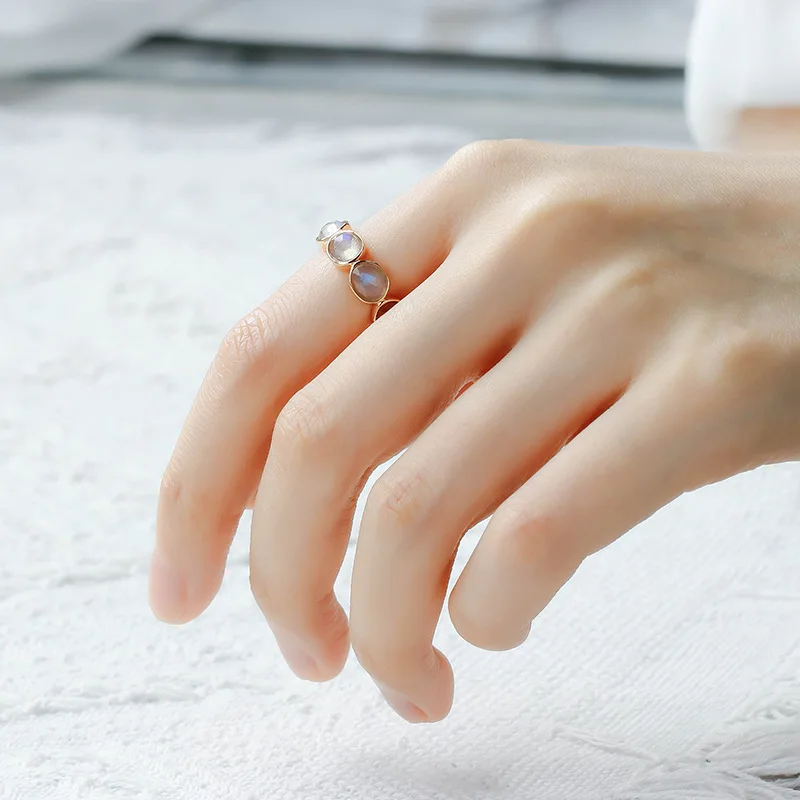 LAMOON Vintage Irregularity Natural Labradorite Ring For Women Gemstone Ring 925 Sterling Silver Gold Plated Fine Jewelry Gift