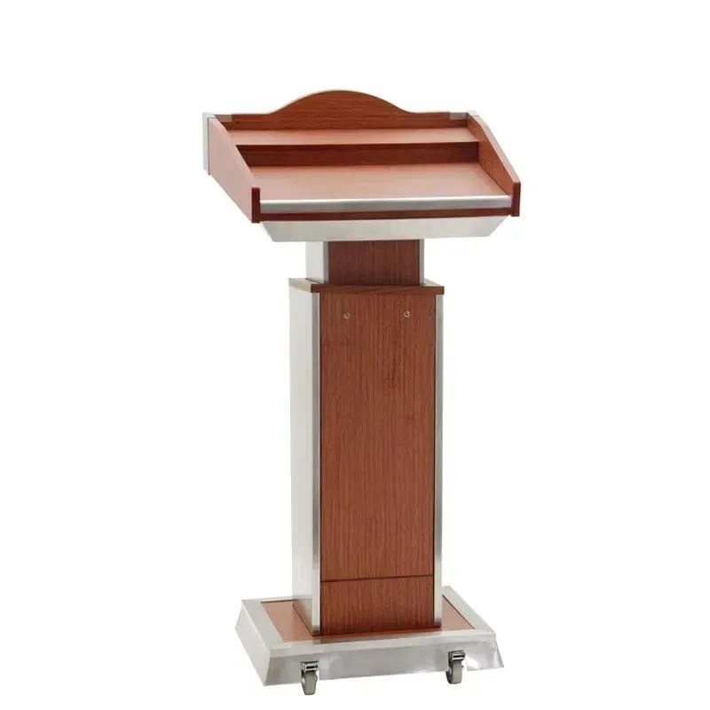 New Wood Stainless Steel Lifting Digital Podium Conference Classroom Church Digital Multimedia Lecture Podium