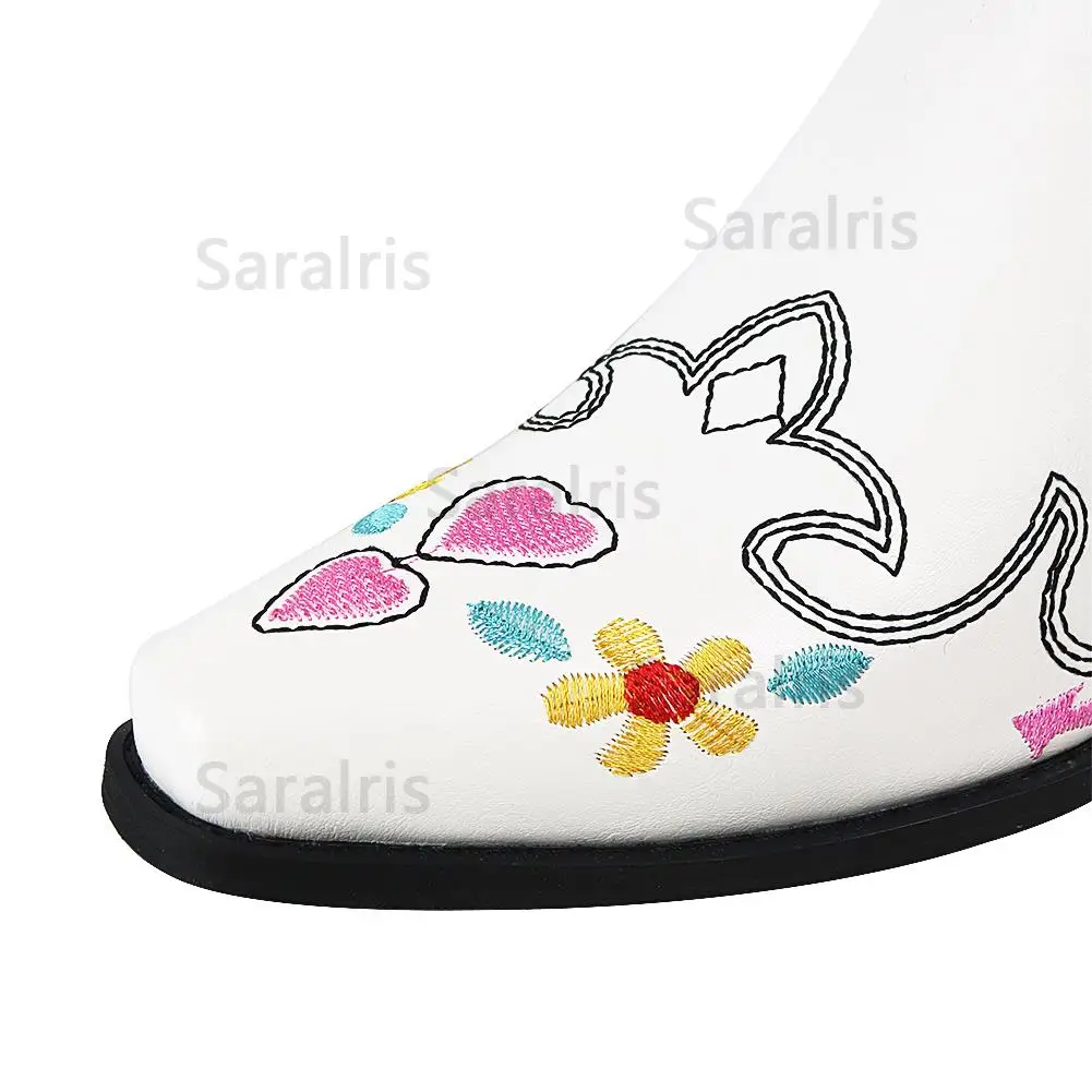 2022 nuova moda primavera autunno ricamo fiori stivali a metร polpaccio Med tacchi grossi Big Size 43 comodi stivali da passeggio da donna