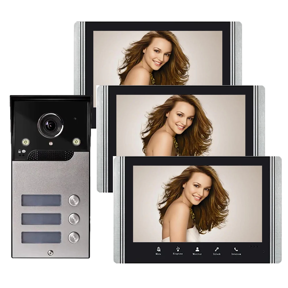 

7 inch Touch Button Monitor Video Building Intercom System For 3 Units Multi Apartments Home Villa Doorbell Video Door Phone