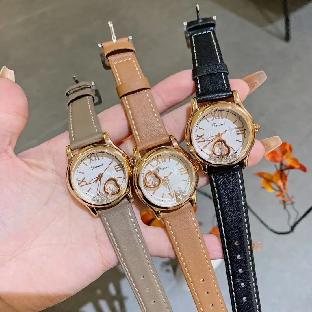 Sweet LOVE Gift Moving Heart Crystals Watches for Women Steel Leather Strap Wrist watch Quartz Roman Watch Waterproof Relogios