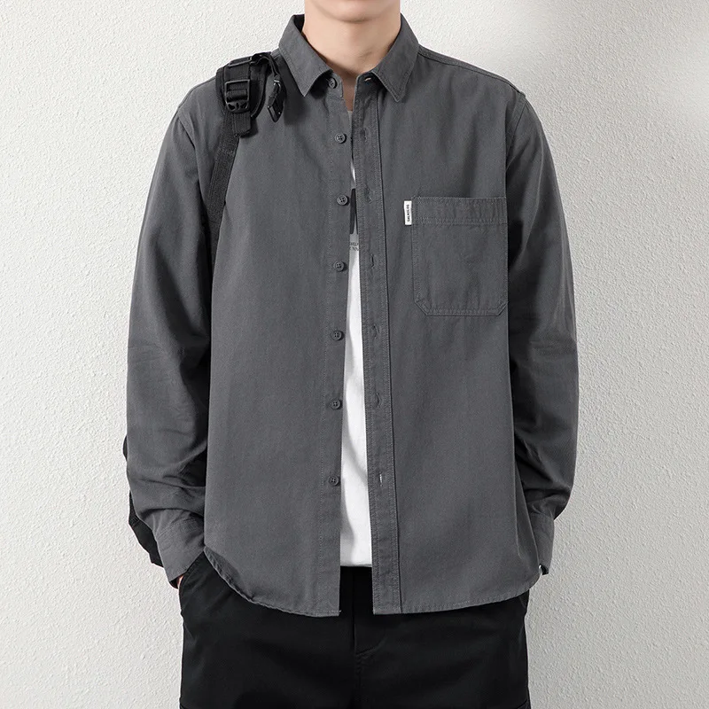 جديد الرجال قميص طويل الأكمام فضفاضة تناسب عمال عادية قميص سترة غسلها سترة قطن قميص اليابانية خمر #4