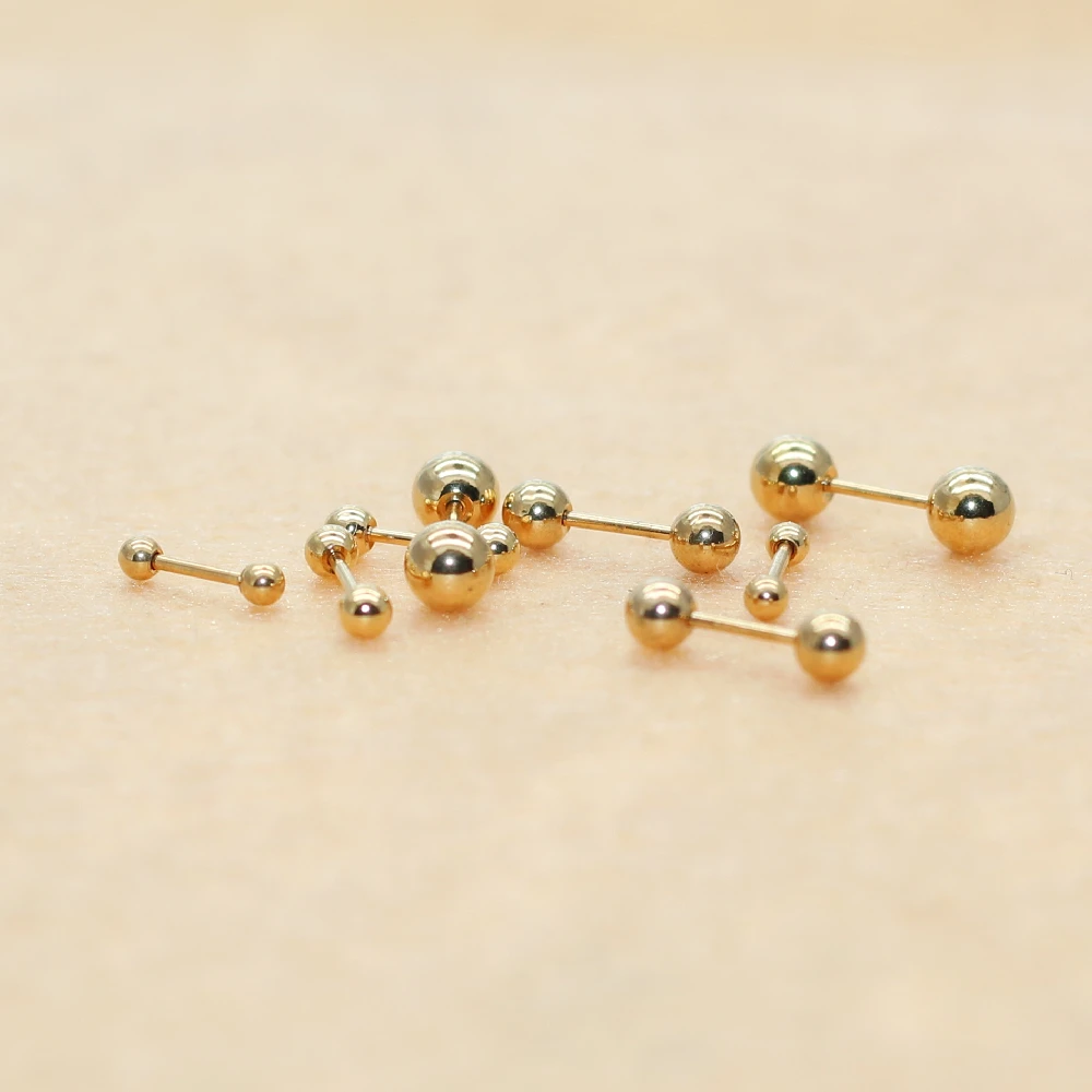 0.8mm Fine Needle Gold Color Screw-back Round Ball Stud Earrings Women Men 316l Stainless Steel Earring Jewelry