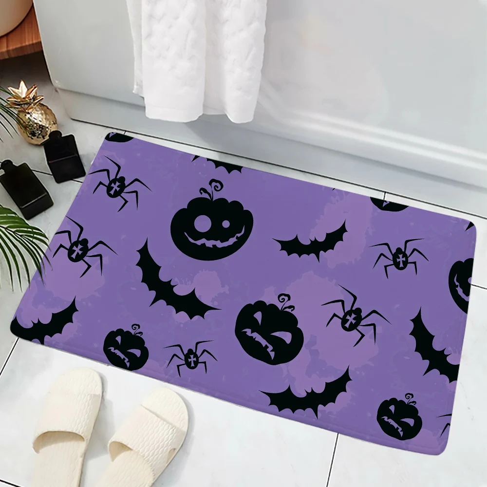 

CLOOCL Halloween Floor Mats Purple Horror Jack-o-lantern Spider 3D Printed Carpets Flannel Area Rug Indoor Door Mat Kitchen Rugs