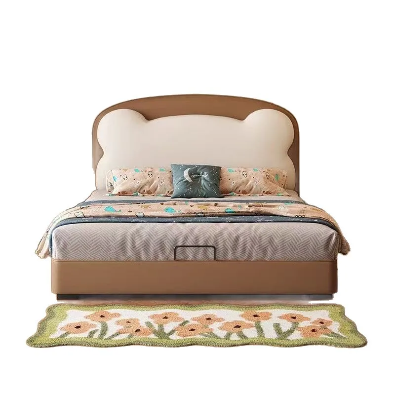 Simple cream style, girl flush edge bed, small apartment soft bag bed