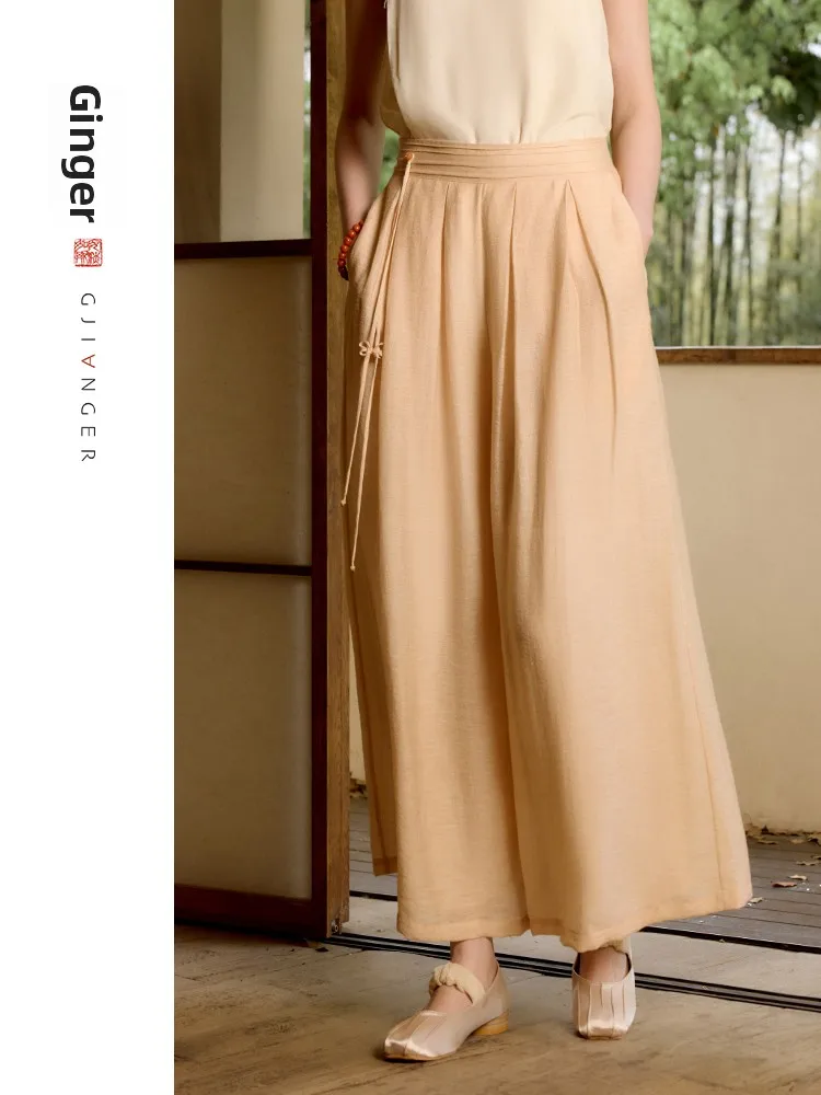 

Новые китайские повседневные льняные однотонные прямые брюки, женские летние новые поступления, простые брюки Ele от Ginger