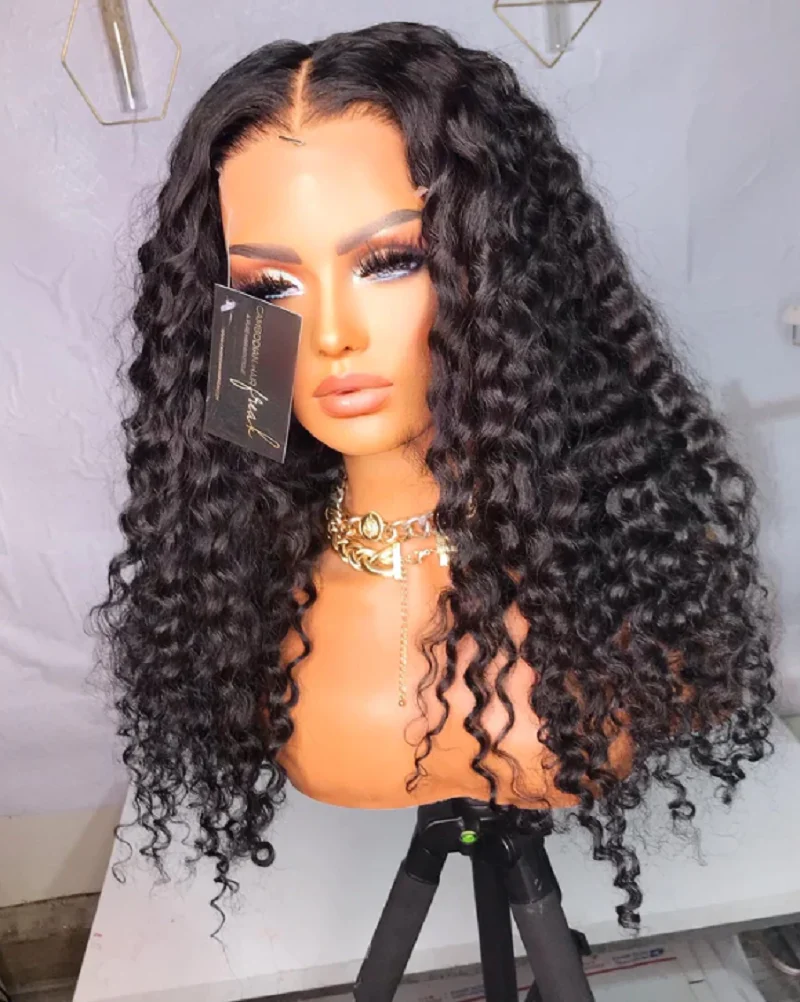 26inch Natural Black 180%Density Preplucked Long Kinky Curly Lace Front Wigs For Women With Baby Hair Daily Wear Glueless Wigs