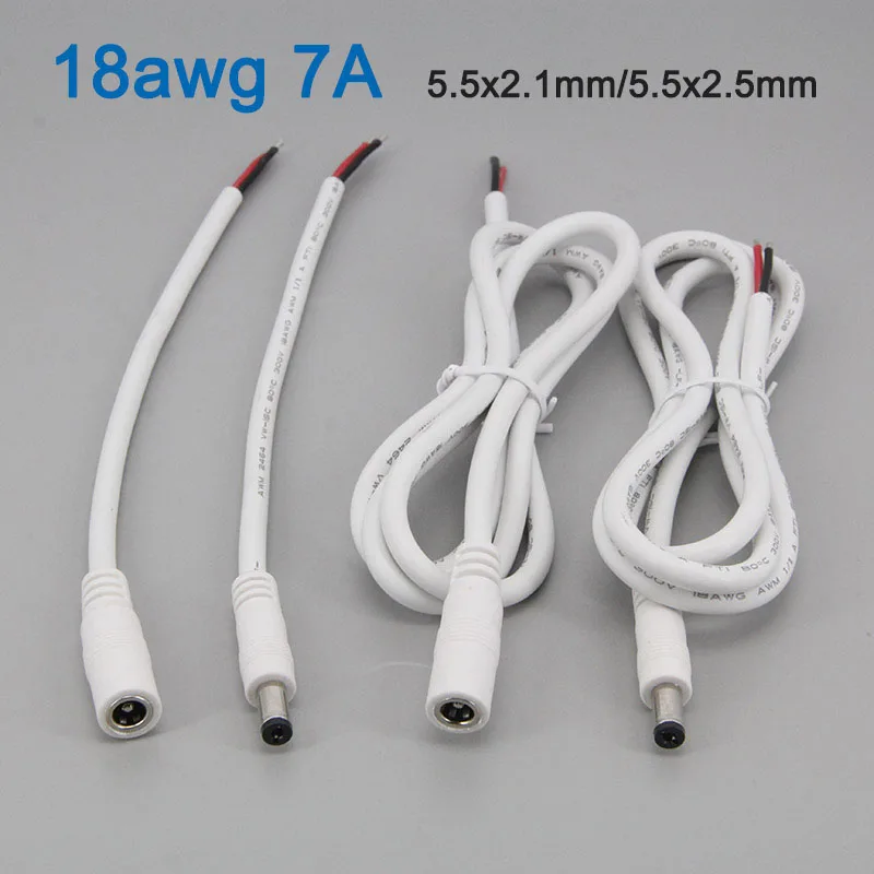 white 0.2m/1m 18awg 7A DC Male Female connector Cable Power Supply extension Cord 5.5mmx2.1mm 5525 5.5x2.5 Copper Wire e1