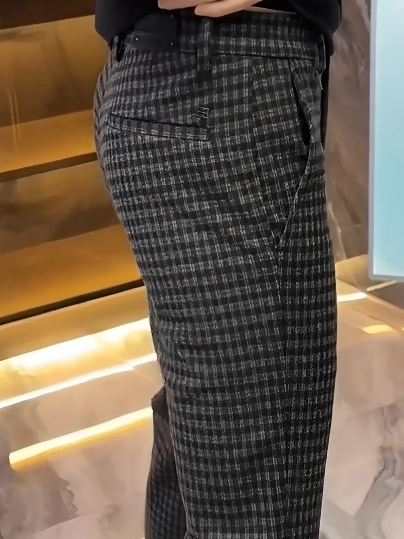 

Мужские модные повседневные универсальные брюки в клетку прямого кроя из полиэстера для осени-зимы 2025 года, городской стиль, уличный шик