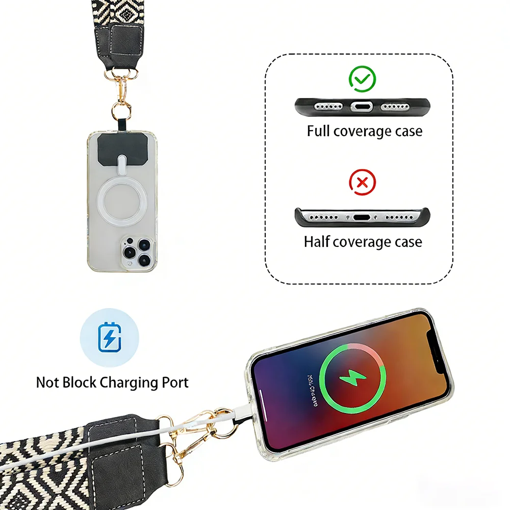 2 in 1 Phone Lanyard with Zipper Coin Purse Geometric Pattern Crossbody Shoulder Strap Anti-lost Hanging Neck Strap for IPhone - view 5