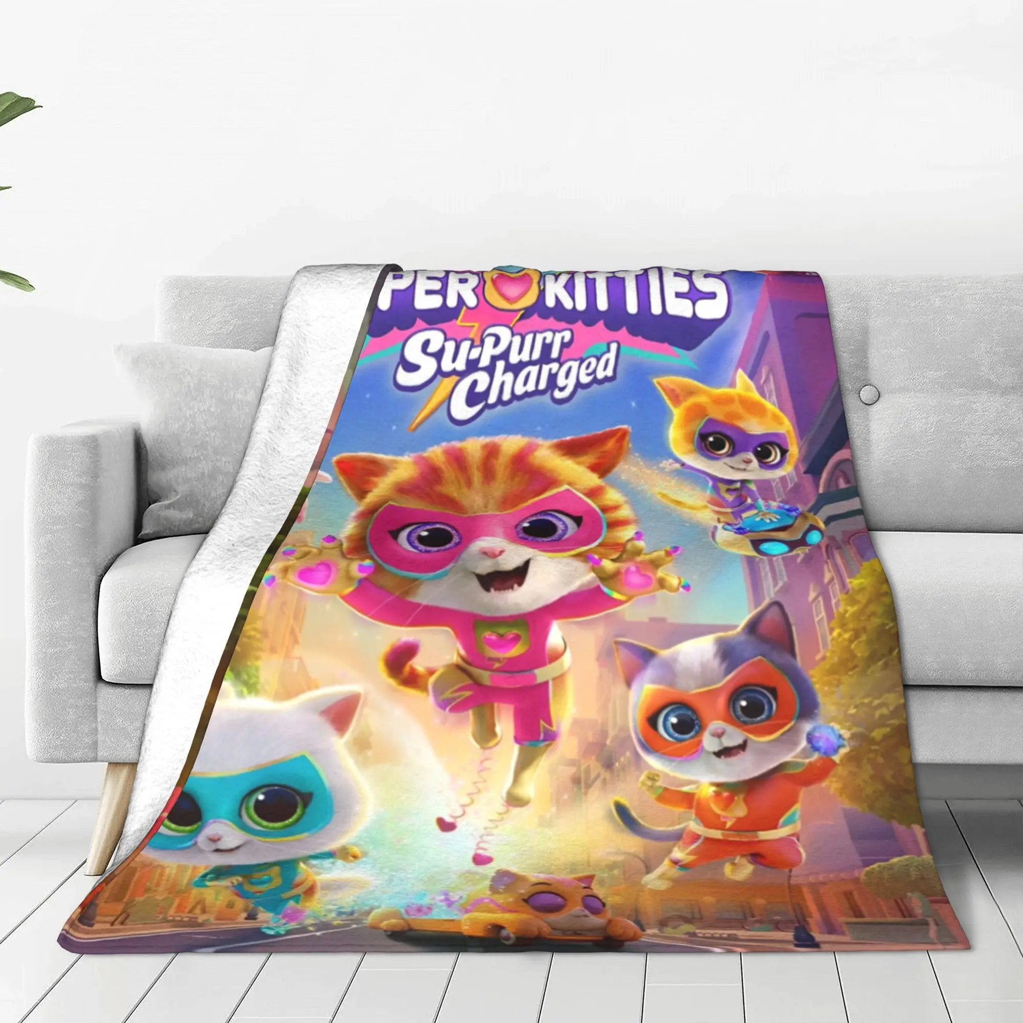 Super Kitties Cats Charged Blanket Battle Adventures Wool Awesome Warm Throw Blankets for Bed Sofa Textile Decor Couch