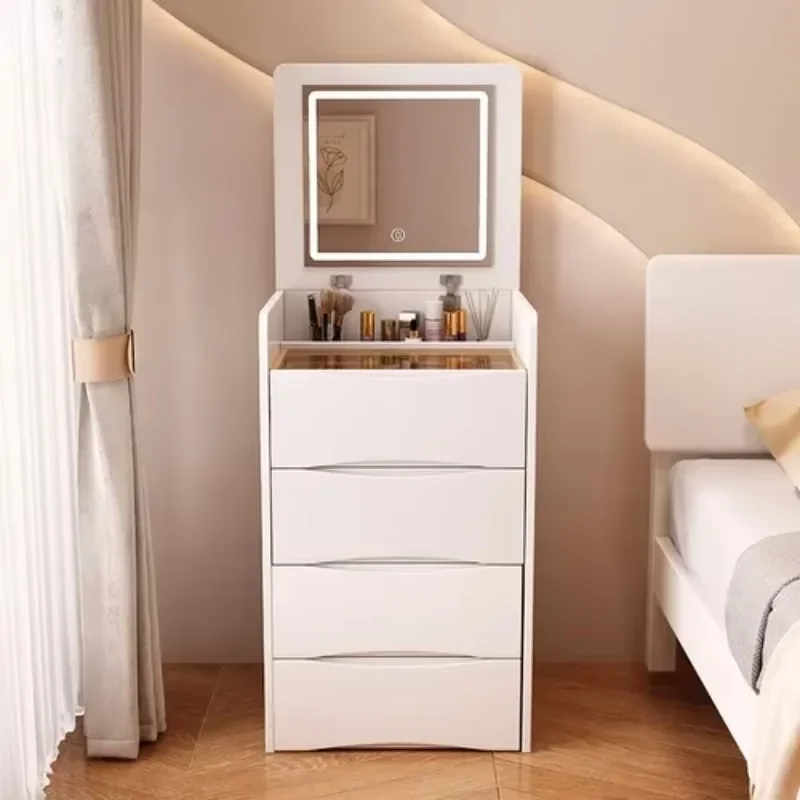 Flip Top Vanity Table Lighting Dividers  Drawers Gray Color Small Tall Bedside  Komody Room Furniture
