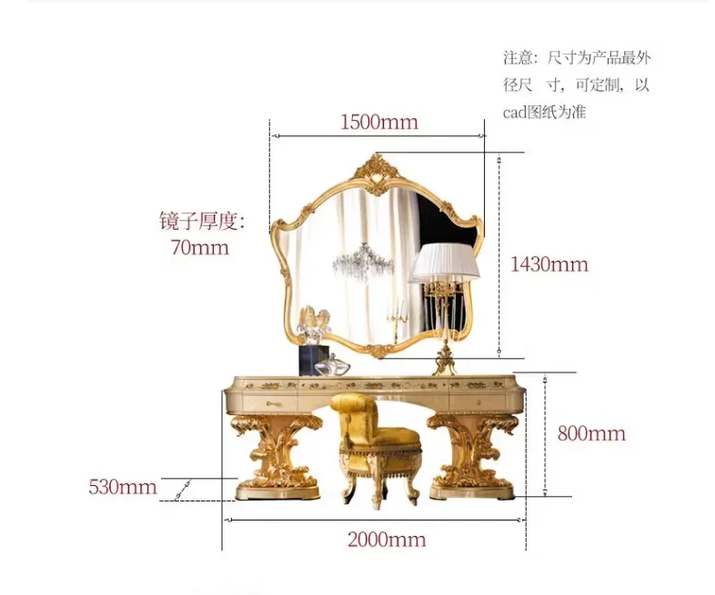 Italian solid wood dresser Parquet makeup table with mirror European makeup table bedroom furniture customization