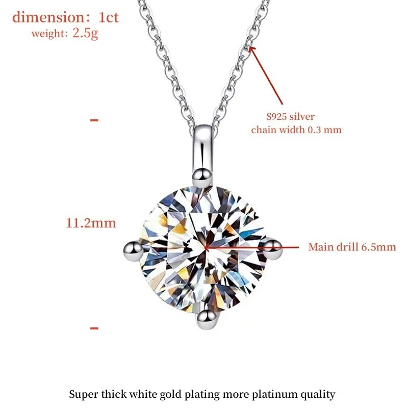 JECIRCON موضة S925 الاسترليني قلادة فضية للنساء متعدد الألوان 1 قيراط مويسانيتي 4 مخلب قلادة كلاسيكية بسيطة متعددة الاستخدامات #6