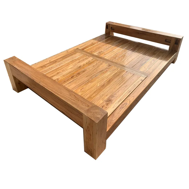

Tatami, pure solid wood, simple bed, short frame, old elm, single and double