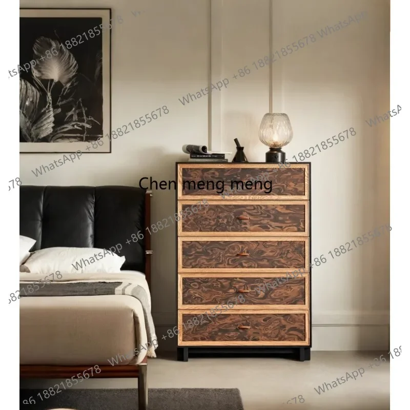 M183 French retro chest of drawers solid wood living room integrated storage against the wall, bedside cabinet