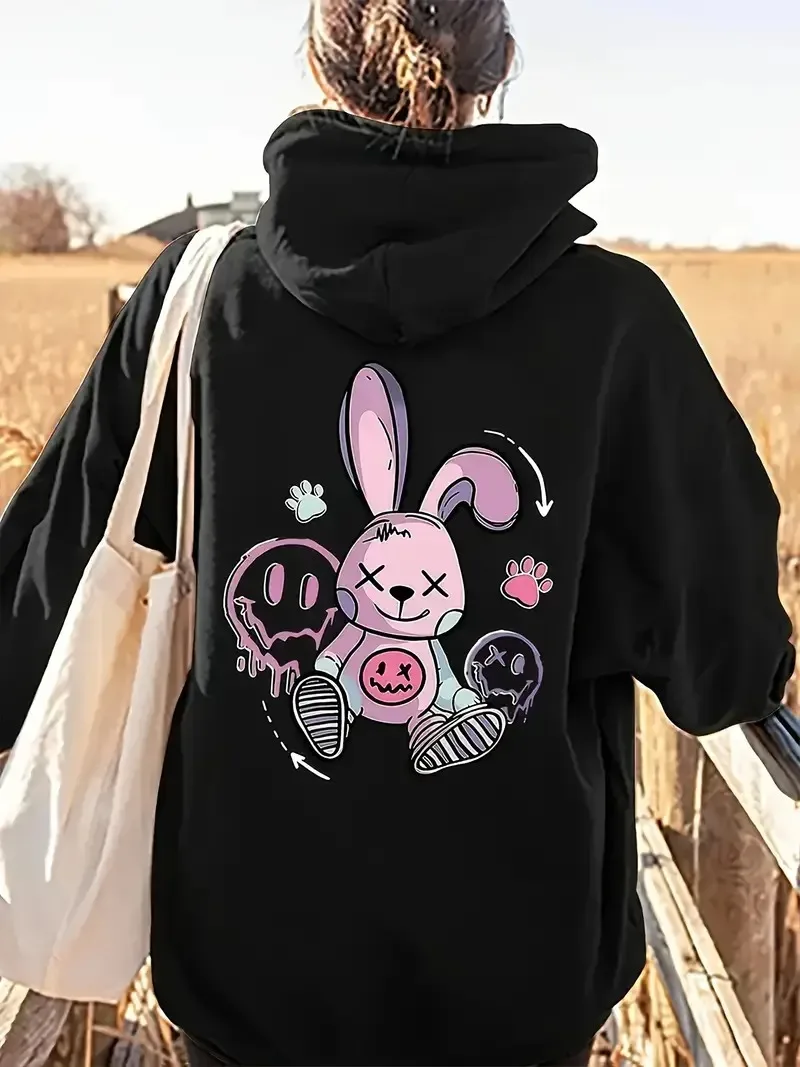 

Rabbit Letter Graphic Printing Autumn and Winter Cotton Hoodie for Men and Women Outdoor Street Sports Training Brand Trendy