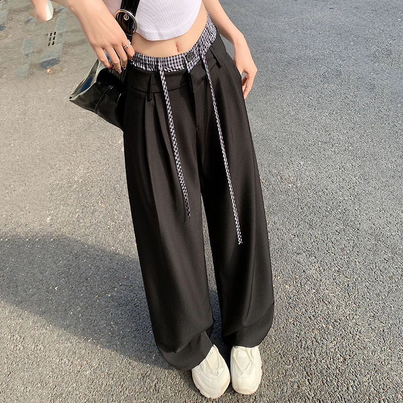 

Casual Plaid Suit Wide-leg Pants for Women Spring Summer New Loose Straight Pants Women's Trousers Korean Style Baggy Streetwear