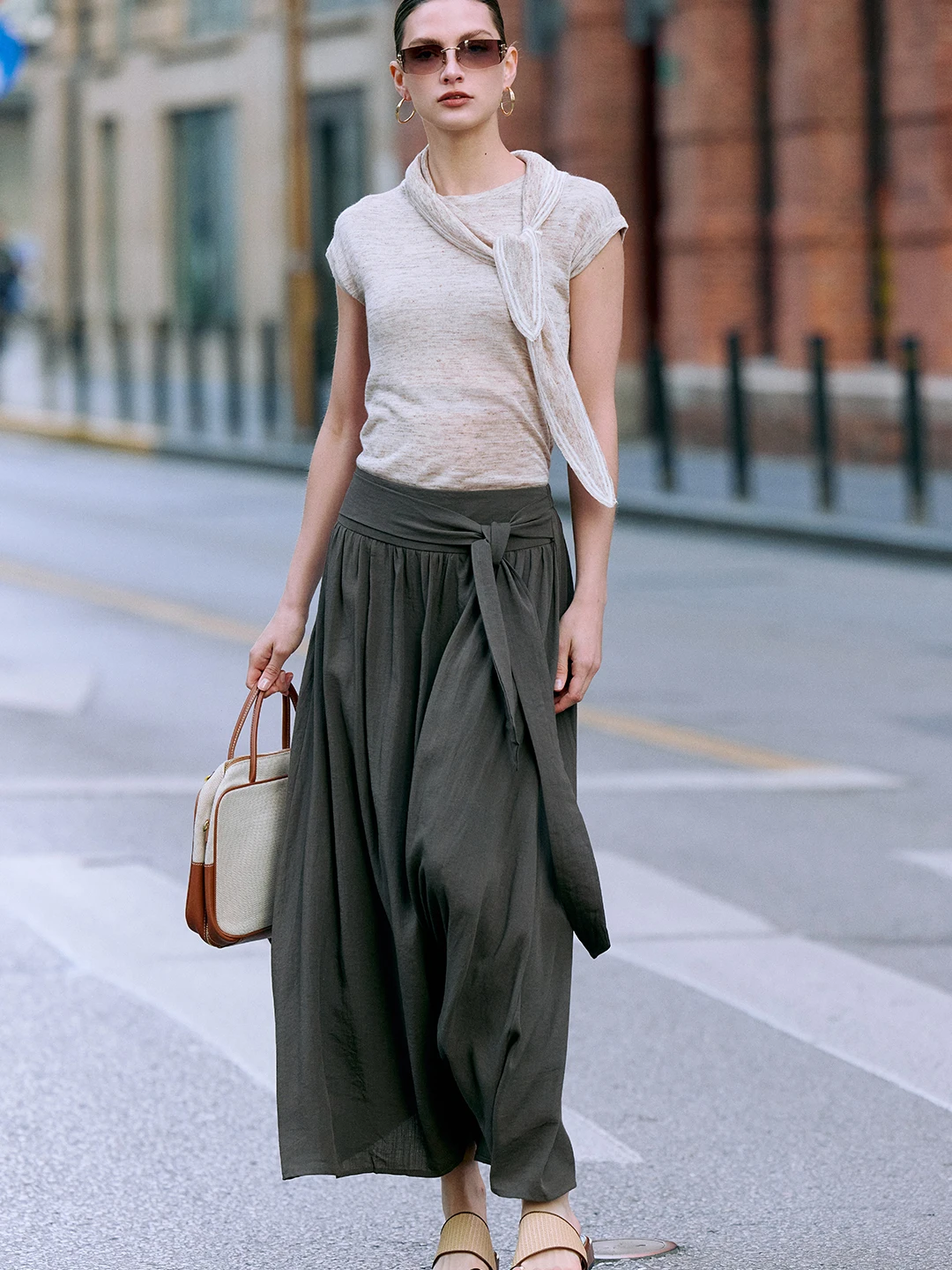 Luna7xi Commuter Style Half-length A-line Skirt with Belt Loose Fit Comfortable Korean Version Women's Long Skirt