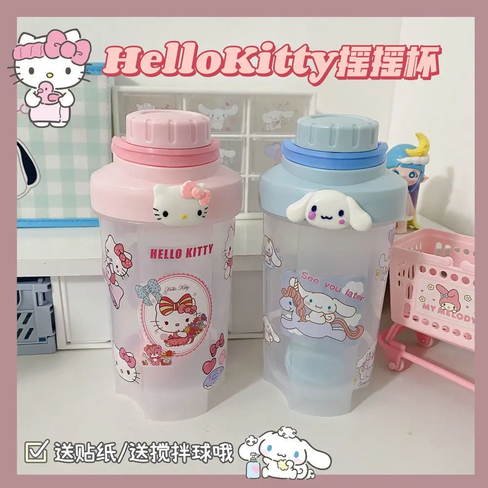 

Sanrio Animation Cartoon Hello Kitty Cinnamoroll Direct Drinking Cup with Stirring Ball DIY Sticker Cute Sports Shaker Cup Gift