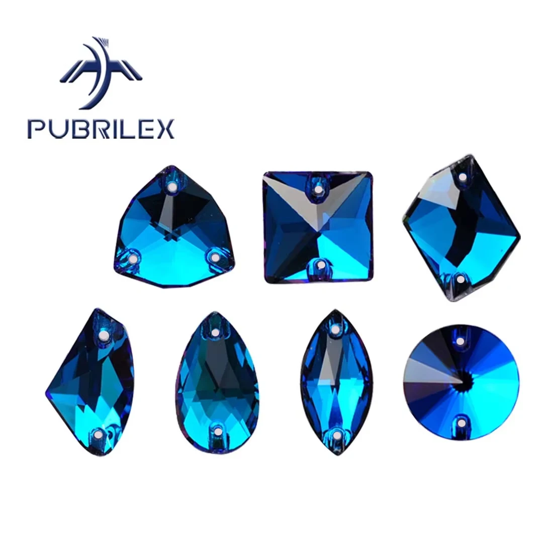 

Pubrilex Bermuda Blue All Shapes Sew On Rhinestones K9 Crystal Chamfered Sewing Strass for Garment Wedding Dress Decorations