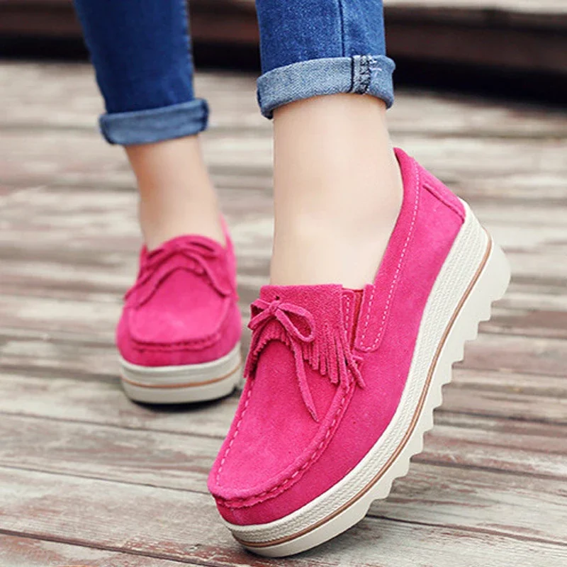 HOVINGE Spring Women Flats Shoes Platform Sneakers Slip On Flats Leather Suede Ladies Loafers Casual Shoes Women loafers shoes