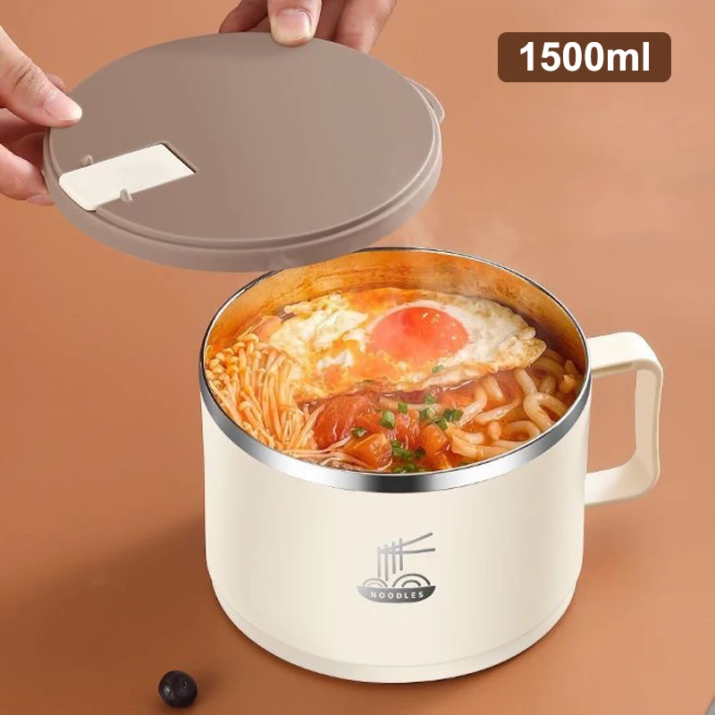 304 Stainless Steel Foam Bowl Large Capacity Double-Layer Anti-Scald Lunch Box With Tableware/Lid Can Drain Ramen Bowl