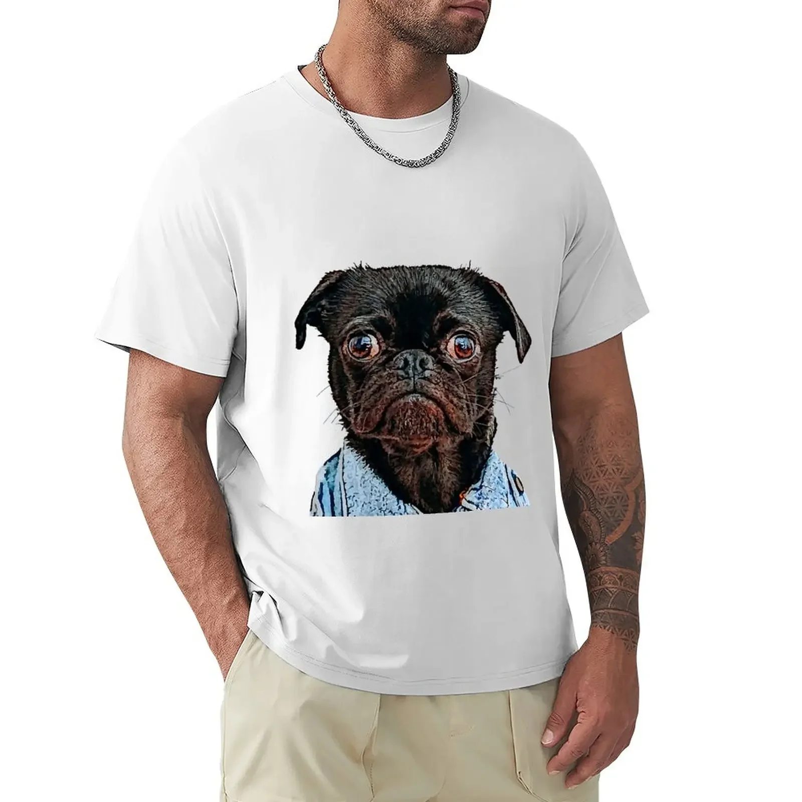 Cute Black Dog Wearing Jeans T-Shirt new edition for a boy Men's t-shirt