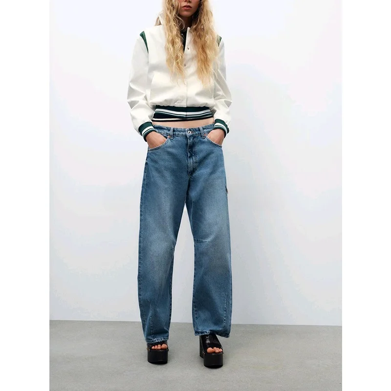 

Spring New Arrival Loose Balloon Sle Women's Jeans High Waist Wide Leg Pants Versatile Long Trousers Zipper Closure