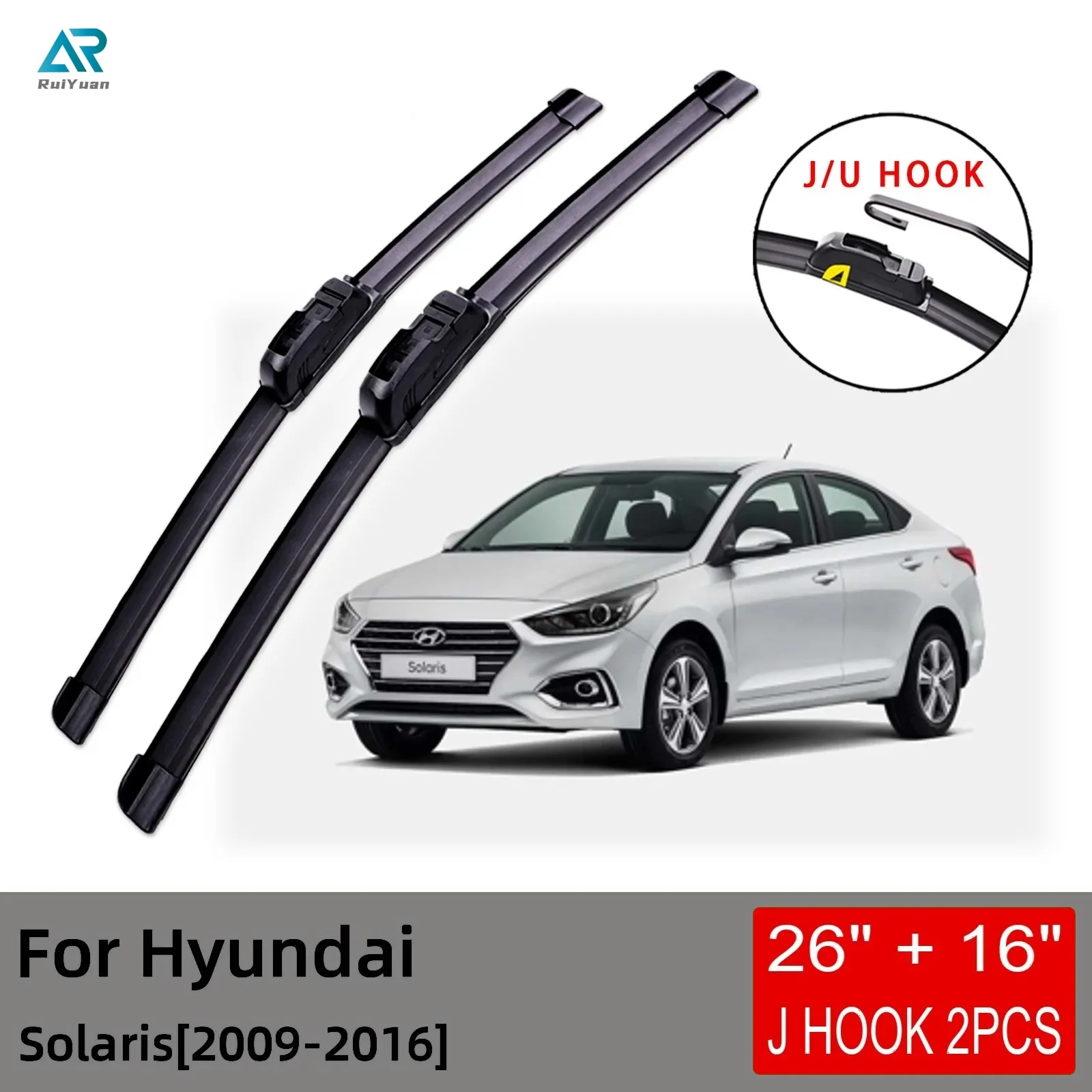 

For Hyundai Solaris 2009 2010 2011 2012 2013 2014 2015 2016 Front Wiper Blades Brushes Cutter Accessories U J Hook