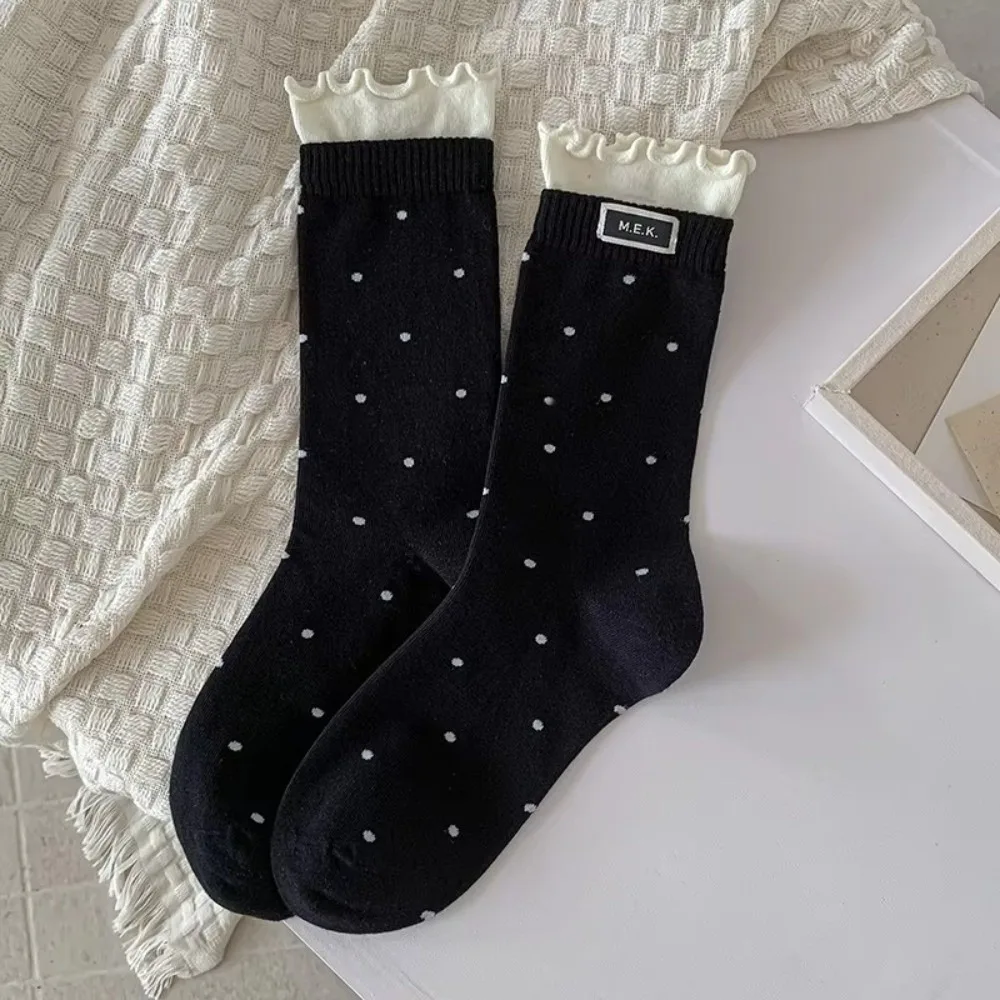 New Polka Dot Frilly Socks Breathable Comfortable Cotton Socks Soft Preppy Style Long Socks Daily Wear