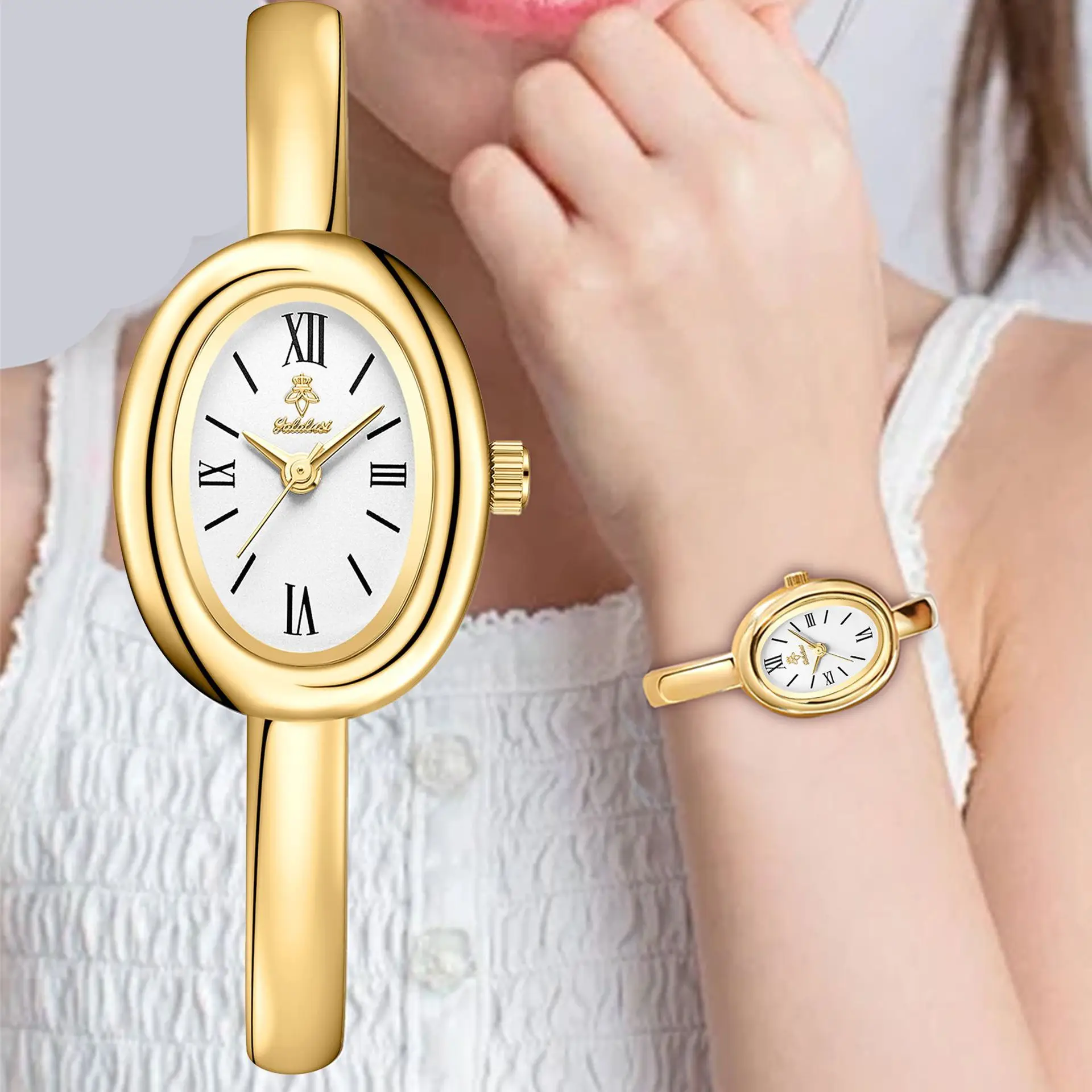 

Elegant women's watch, high-end watch oval bracelet women's watch gold retro watch simple quartz female gift