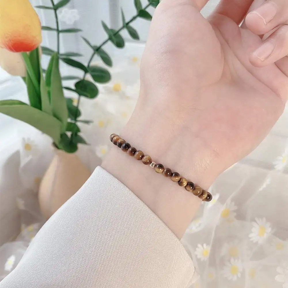 Natural Tiger Eye Bracelet 4mm Extremely Fine Round Bead Women Hand String Cat's Eye Anklet White Female Fashionable Retro Style