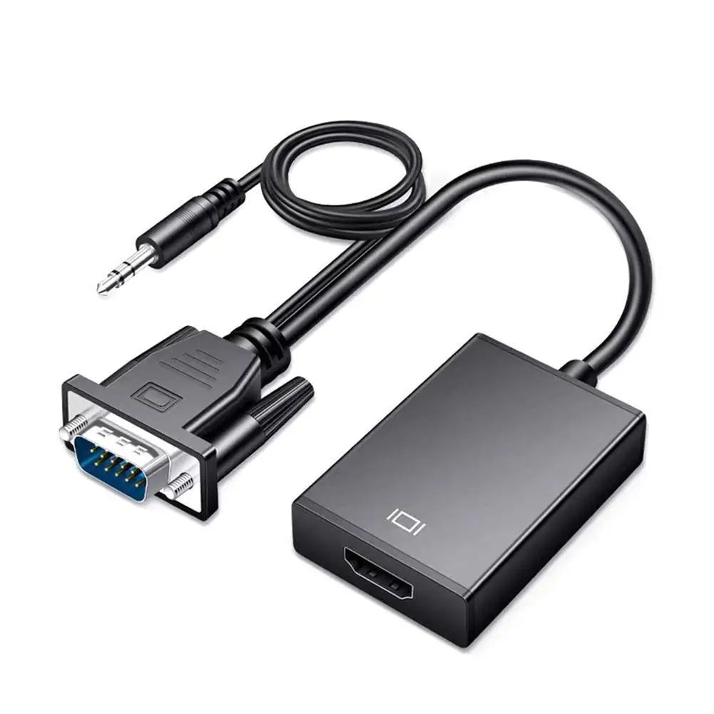 VGA para HDMI-compatível conversor cabo adaptador com saída de áudio, 1080P Full HD, apto para PC, projetor portátil
